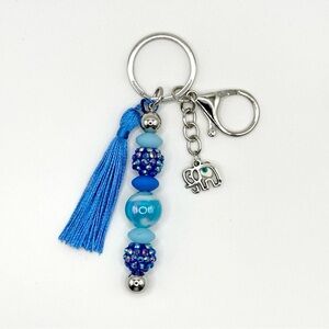 Blue Beaded Keychain with Tassel
